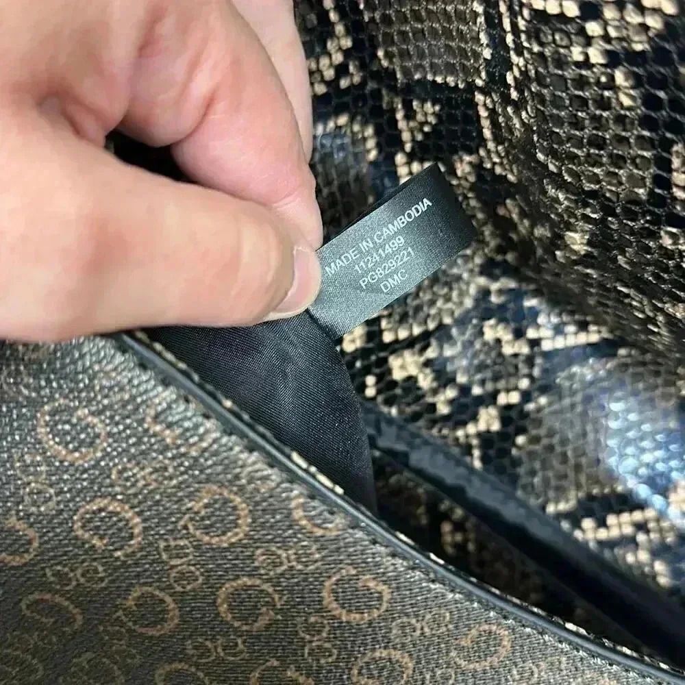 Guess Brown Logo Faux Snakeskin Crossbody Handbag - Picture 11 of 11